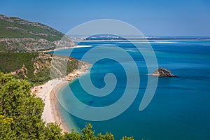 Amazing blue water beach in ArrÃÂ¡bida, Alentejo in Portugal photo