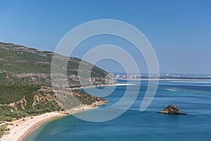 Amazing blue water beach in ArrÃÂ¡bida, Alentejo in Portugal photo