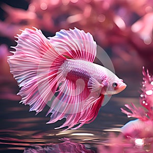 amazing bright pink Bette fish male posing against pink background in nice light. close up. Ai generated