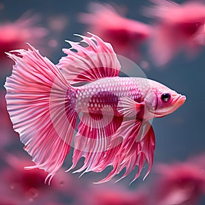 amazing bright pink Bette fish male posing against pink background in nice light. close up. Ai generated