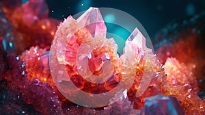 Amazing bright and shiny Cobaltocalcite crystal cluster background. Jewel mineral detailed macro. Generative AI