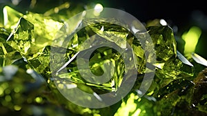 Amazing bright and shiny Olivine crystal cluster background. Jewel mineral detailed macro. Generative AI