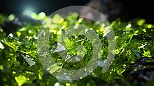 Amazing bright and shiny Olivine crystal cluster background. Jewel mineral detailed macro. Generative AI