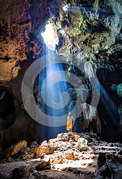 Amazing Buddhism with the ray of light in the cave, Ratchaburi P