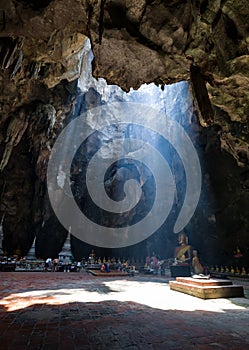 Amazing Buddhism with the ray of light in the cave, Ratchaburi P