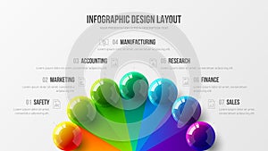 Amazing business infographic presentation vector 3D colorful balls illustration. Marketing analytics data report design layout.