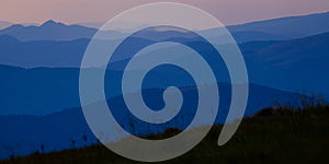 Amazing Carpathian mountains evening layers view near Dragobrat photo