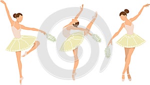 Amazing cartoon ballet poses . White background Dances. Vector illustration. Young and happy woman danse.