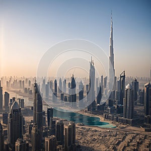 The amazing city center skyline with luxury skyscrapers is in the United Arab Em...
