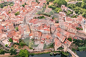 Amazing cityscape aerial view on Besalu medieval town, Catalonia Spain