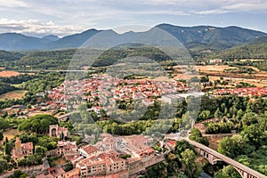 Amazing cityscape aerial view on Besalu medieval town, Catalonia Spain