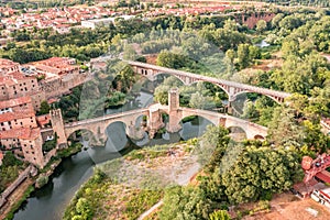 Amazing cityscape aerial view on Besalu medieval town, Catalonia Spain