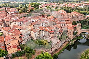 Amazing cityscape aerial view on Besalu medieval town, Catalonia Spain