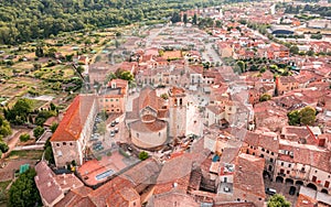 Amazing cityscape aerial view on Besalu medieval town, Catalonia Spain