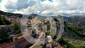 Amazing cityscape of Novara di Sicilia town. Aerial view of Novara di Sicilia, Sicily, Italy, Europe. Mountain village Novara di