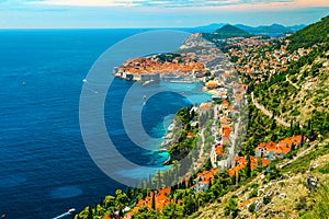 Amazing cityscape panorama of Dubrovnik from the hills, Dalmatia, Croatia