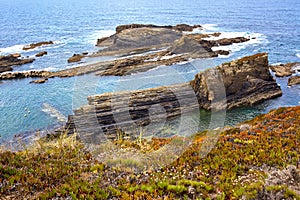 Amazing cliff rocks on the west coast of Portugal in Alentejo region