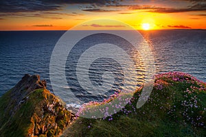 Amazing Cliffs of Moher at sunset in Ireland, County Clare