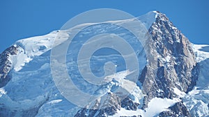 Amazing close up to the perennial glaciers of the Mont Blanc range on the French side