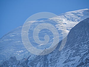 Amazing close up to the perennial glaciers of the Mont Blanc range on the French side. Ice and fresh snow. Wonderful landscape