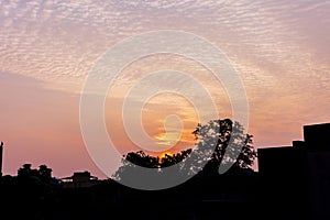 Amazing cloud formation in colourful sky during a monsoon sunrise morning