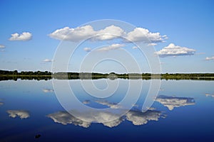 Amazing cloud reflection in the lake on a sunny day