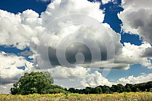 Amazing clouds on blue sky and country side, beautiful summer na