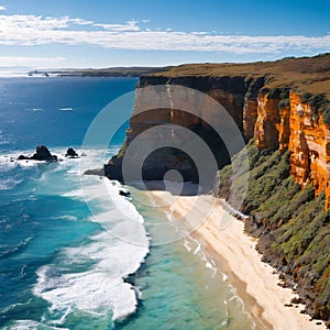 Amazing coast line called Painted Cliffs with orange yellow colored sand limestone rocks and geology structures at