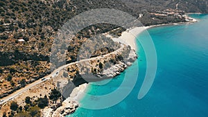 Amazing coastal road with Mountain along Aegean sea in Turkey
