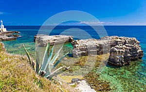 Amazing coastal sceneries of Otranto town, Salento peninsula, Puglia region, Italy