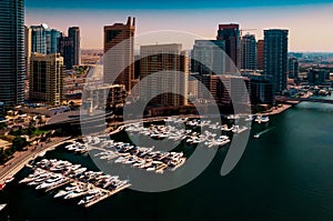 Amazing colorful dubai marina skyline, Dubai, United Arab Emirates.