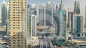 Amazing colorful dubai marina skyline during sunset