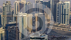 Amazing colorful dubai marina skyline during sunset timelapse