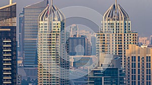 Amazing colorful dubai marina skyline during sunset timelapse