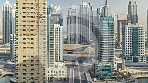 Amazing colorful dubai marina skyline during sunset timelapse