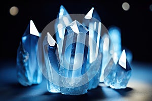 Amazing colorful Quartz Rainbow Flame Blue Aqua Aura crystal cluster closeup macro isolated on black background