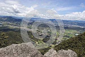 Amazing and colorful view of Landscape at the hill rock top with green countryfield