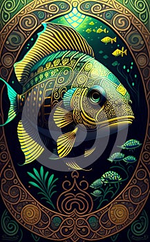 Amazing colorful zentangle fish- AI generated art