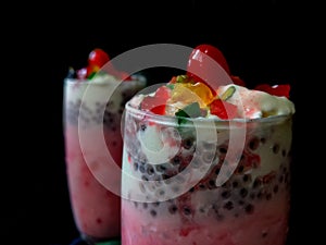 Amazing Colourful falooda an Indian dessert felicitous coupling of silky vermicelli noodles with ice cream