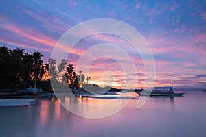 Amazing colourful sunset over the beach, Philippines