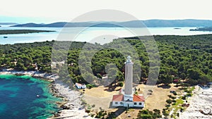 Amazing Croatia, spectacular Adriatic seascape, lighthouse tower of Veli Rat on the island of Dugi Otok