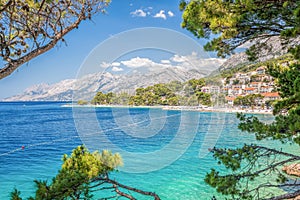 Amazing Croatian beaches with blue sky in Brela, Dalmatia, Croatia