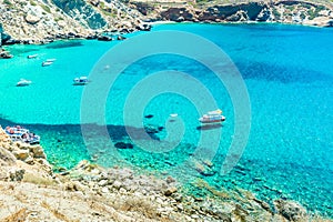 Amazing crystal clear water of Agali Beach, Folegandros,  Greece