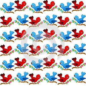 The Amazing of Cute Bird Chirping Illustration, Cartoon Funny Character in the Colorful Background, Pattern Wallpaper