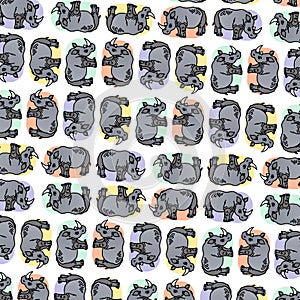 The Amazing of Cute Rhinoceros Illustration, Cartoon Funny Character in the Colorful Background, Pattern Wallpaper