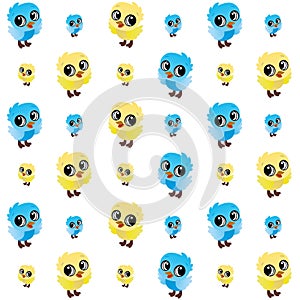 The Amazing of Cute Yellow and Blue Baby Bird Cartoon Illustration, Cartoon Funny Character, Pattern Wallpaper