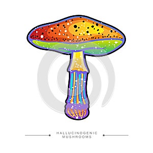 Amazing drawing of a fly agaric psilocybin mushroom. Toxic magical hallucinogenic mushroom. Acid fly agaric sticker