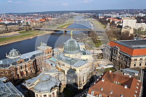 Amazing Dresden aerial view with bridge over river Elbe on spring day, Germany