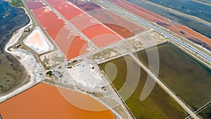 Amazing drone aerial landscape of the beautiful salt ponds