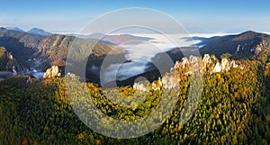 Amazing drone mountain panorama landscape at surise. natural outdoor travel background. Beauty world. Slovakia - Sulov